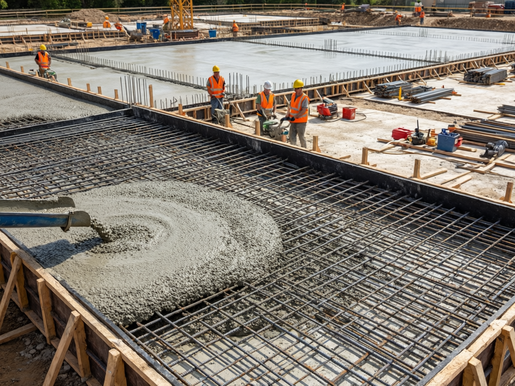 Jamison Construction crew working on a concrete foundation