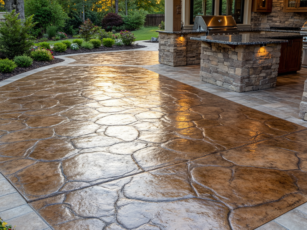 Decorative stamped concrete patio