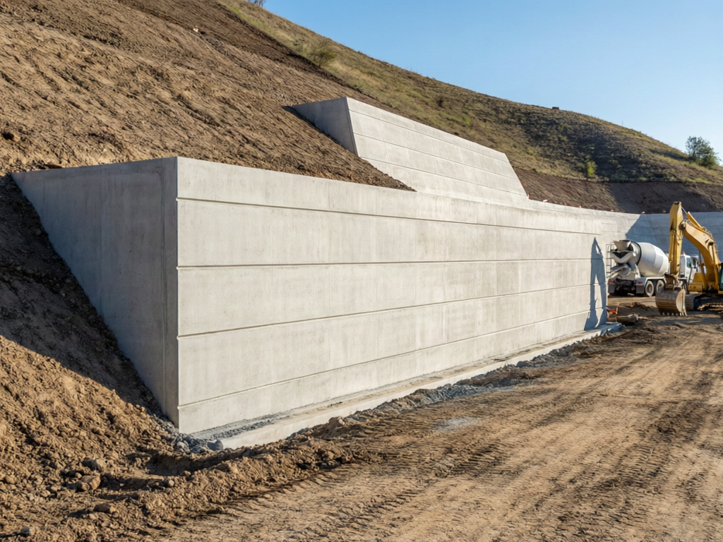 Concrete retaining wall